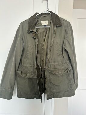 Universal Thread Olive Green Utility Zip-Up & Button Jacket with Corduroy Collar